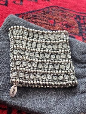 Beaded Rhinestone Stretch Bracelet - Silver